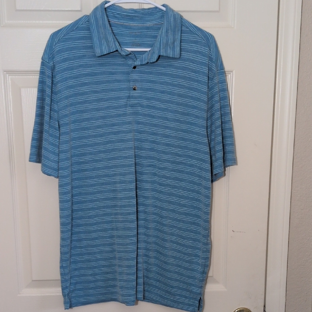 Van Heusen Men's Vivid Blue/White Striped Button Polo Shirt.